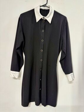 Zara Black Long-Sleeve Shirt Dress with White Collar and Cuffs